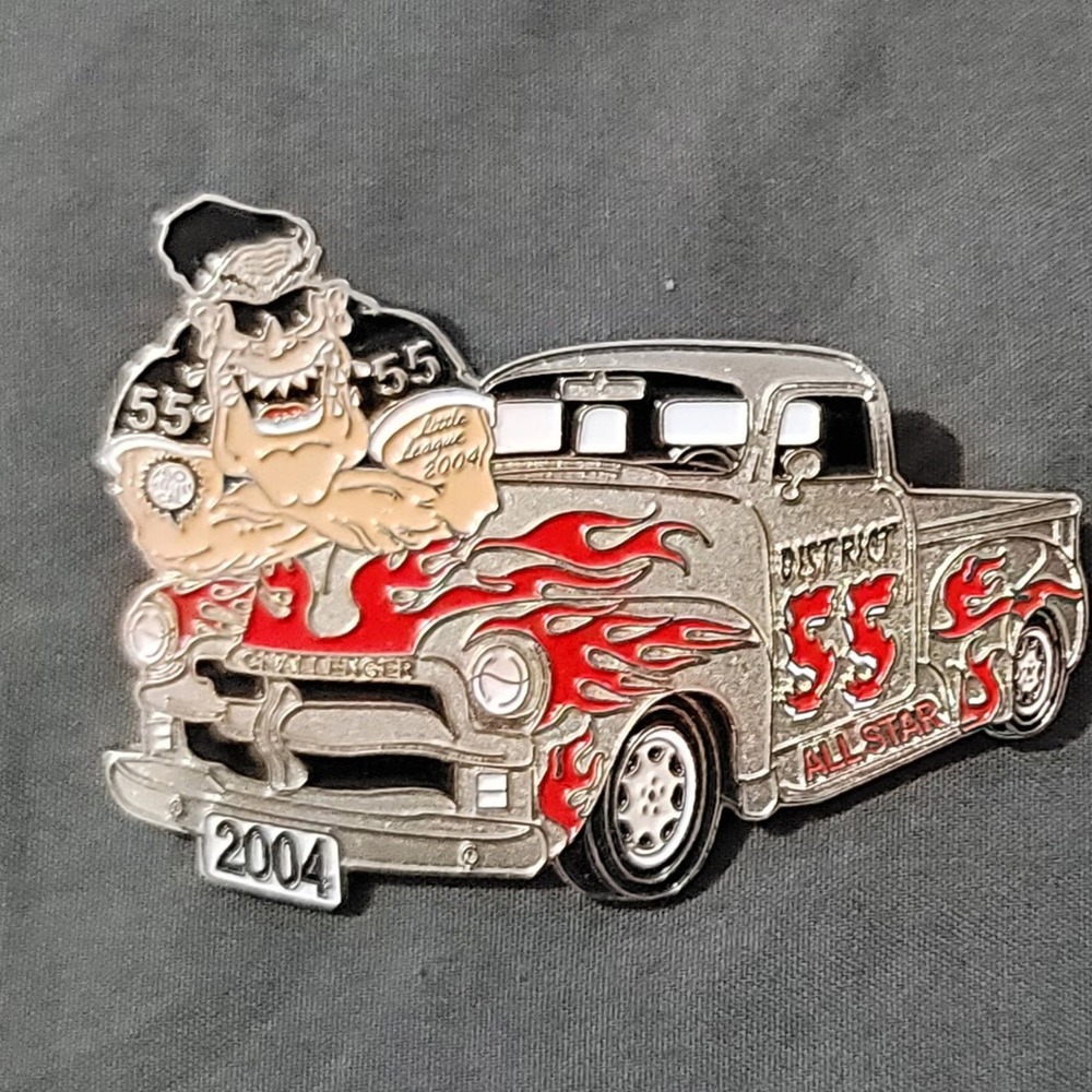 Vtg 2004 Elvis Hot Rod Little League Large Lapel Pin